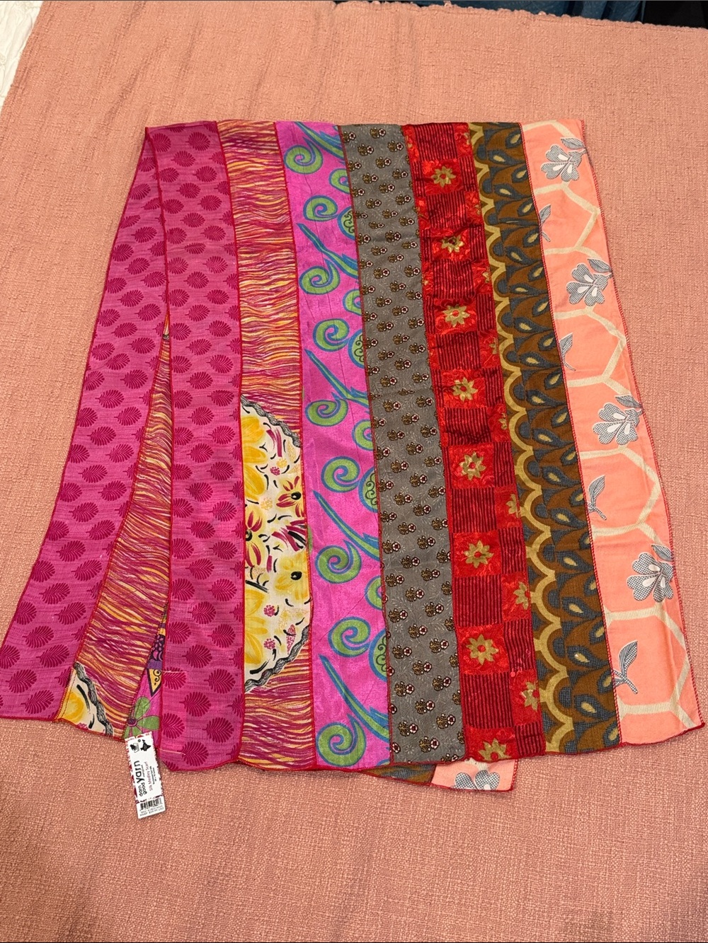 Silk medley XL scarf - reclaimed sari strips Multicolor Lightweight Scarf Wrap